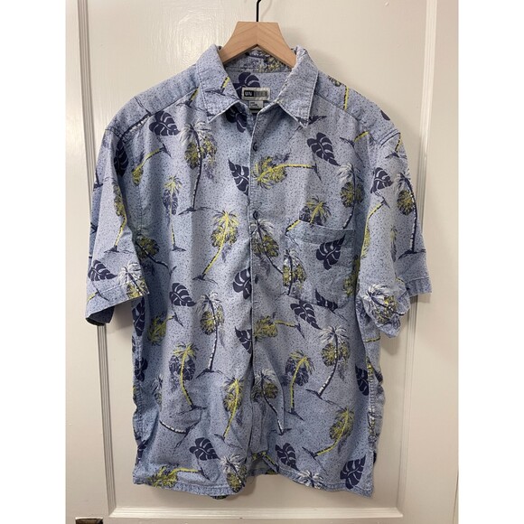 Vintage Untied Men's Short Sleeve Hawaiian Button Down Shirt Palm Floral Size L - Picture 1 of 6